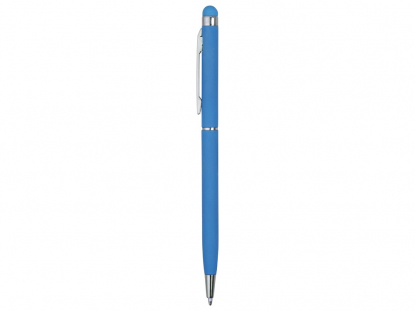 Ручка-стилус металлическая шариковая Jucy Soft soft-touch, голубая, вид сбоку