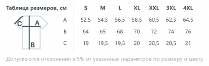 Размерная таблица футболки унисекс Senti
