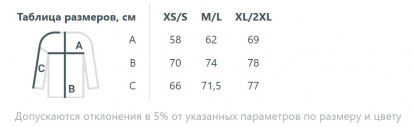 Размерная таблица куртки унисекс Oblako