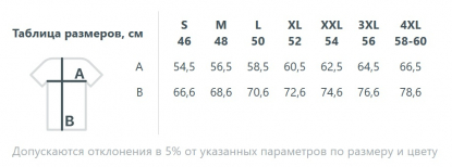 Размерная таблица жилета унисекс Sfera