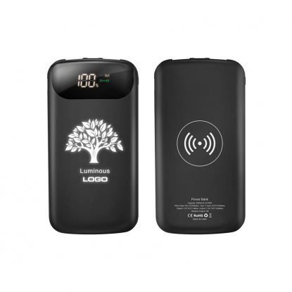 Беспроводное зарядное устройство Shine SOFTTOUCH, 8000 mAh с подсветкой логотипа, обе стороны
