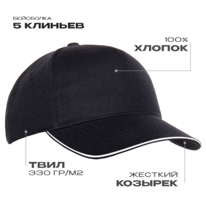 Бейсболка с кантом STAN 330, черная