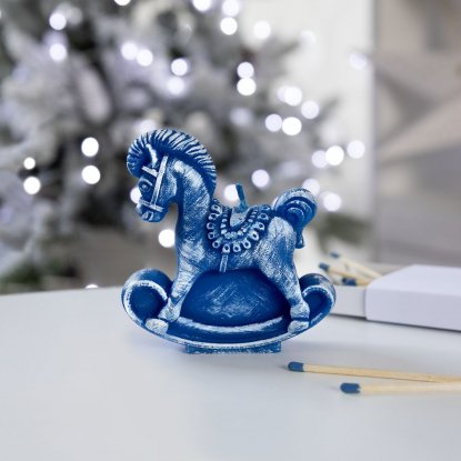 Свеча фигурная Лошадка-качалка, синяя