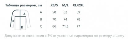 Размерная таблица куртки унисекс Oblako