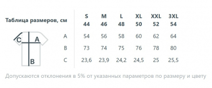 Размерная сетка футболки унисекс Sensio
