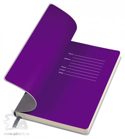 Бизнес-блокнот Funky, серый, форзац - фиолетовый