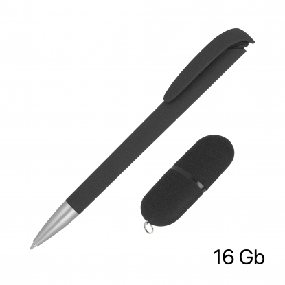 Набор ручка + флеш-карта 16 Гб в футляре, покрытие soft grip, черный