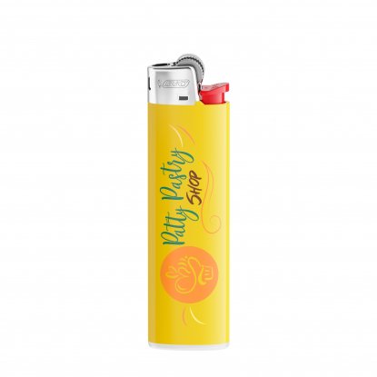 Зажигалка Bic J23, жёлтая, пример персонализации