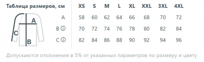 Размерная таблица куртки унисекс Oblako 2.0