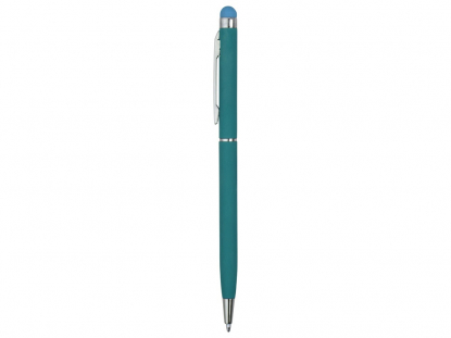 Ручка-стилус металлическая шариковая Jucy Soft soft-touch, бирюзовая, вид сбоку