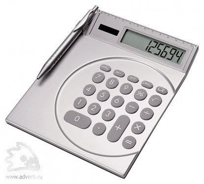 Калькулятор с ручкой и линейкой серебристый