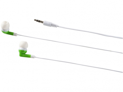 Наушники, зеленое яблоко, общий вид