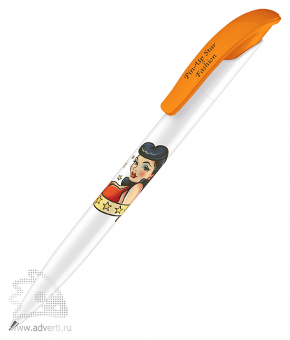 Шариковая ручка Challenger Polished Basic, оранжевая, пример нанесения