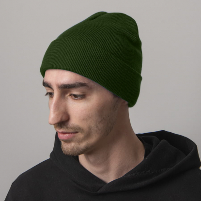 Шапка вязаная двойная Essential, с отворотом, зеленая