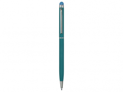Ручка-стилус металлическая шариковая Jucy Soft soft-touch, бирюзовая, вид сзади