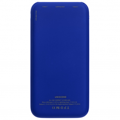 Внешний аккумулятор Uniscend All Day Compact, 10 000 мAч, синий, оборотная сторона