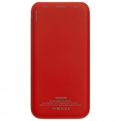 Внешний аккумулятор Uniscend All Day Compact, 10 000 мAч, красный, оборотная сторона