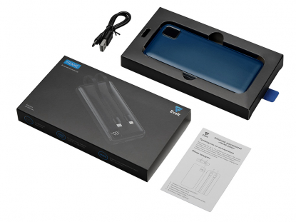 Внешний аккумулятор со встроенными кабелями Фрэйм, 10000мач, темно-синий