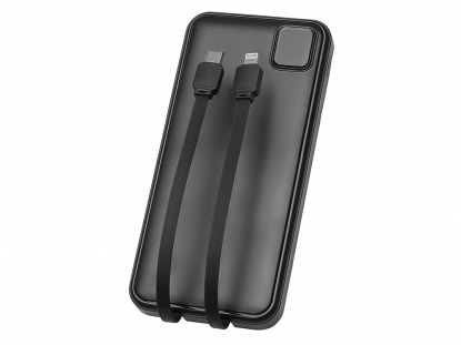 Внешний аккумулятор со встроенными кабелями Фрэйм, 10000мач, черный