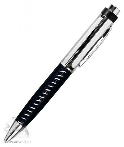 Флешка-ручка с кожаной вставкой, черная
