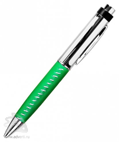 Флешка-ручка с кожаной вставкой, зеленая