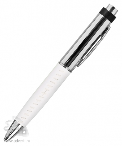 Флешка-ручка с кожаной вставкой, белая