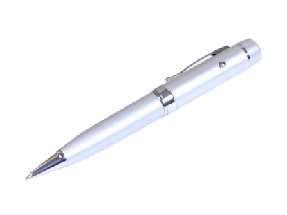 Флешка в виде ручки с лазерной указкой, серебристая