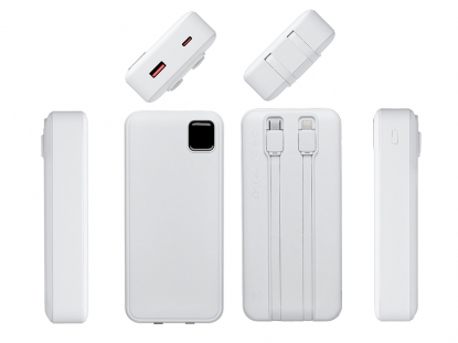 Внешний аккумулятор со встроенными кабелями Фрэйм Про, быстрая зарядка, 20000мач, белый