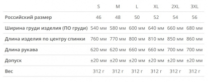 Размерная таблица рубашки Houston с длинным рукавом, мужской
