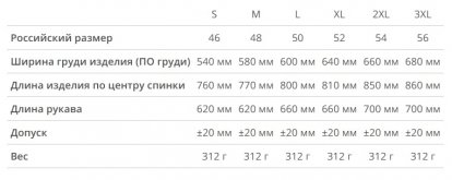 Размерная таблица рубашки Houston с длинным рукавом, мужской