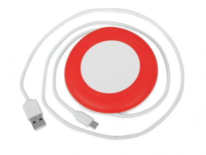Беспроводное зарядное устройство Disc со встроенным кабелем 2 в 1, красное
