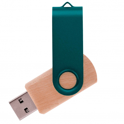 Флешка TWIST WOOD COLOR, светлая с зелёным