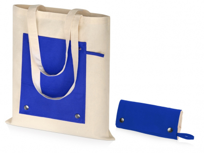 Складная хлопковая сумка для шопинга Gross с карманом, 180 г/м2, синяя