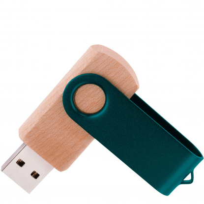 Флешка TWIST WOOD COLOR, светлая с зелёным