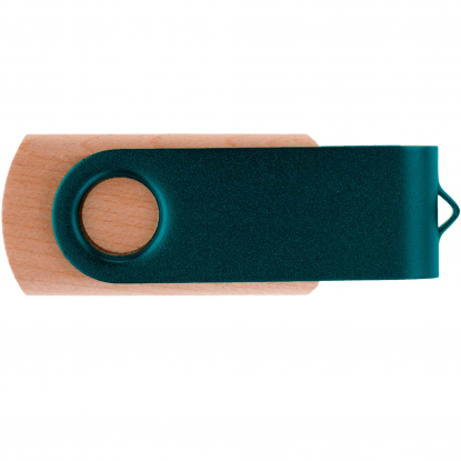 Флешка TWIST WOOD COLOR, светлая с зелёным