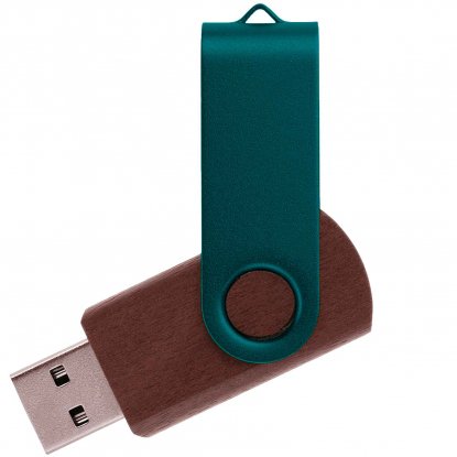 Флешка TWIST WOOD COLOR, тёмное дерево с зелёным