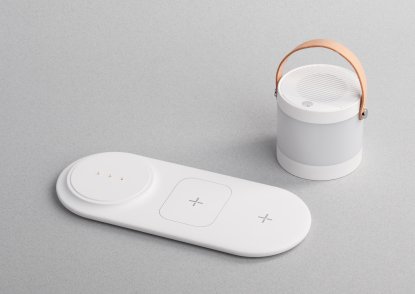 Настольная беспроводная (15W) зарядная станция Smart Home с bluetooth колонкой-лампой