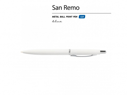 Ручка металлическая шариковая San Remo, софт тач, белая