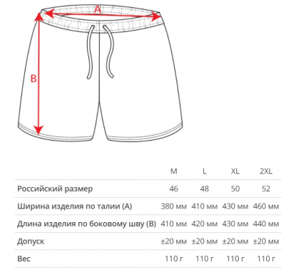 Размерная таблица спортивных шорт Player, мужских