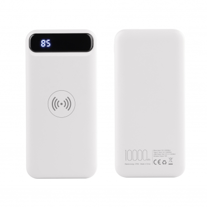 Беспроводное зарядное устройство Quantum, 10000 mAh с цифровым индикатором заряда, белое