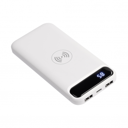 Беспроводное зарядное устройство Quantum, 10000 mAh с цифровым индикатором заряда, белое