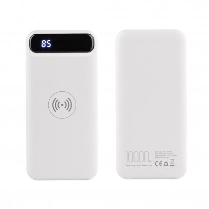 Беспроводное зарядное устройство Quantum, 10000 mAh с цифровым индикатором заряда, белое