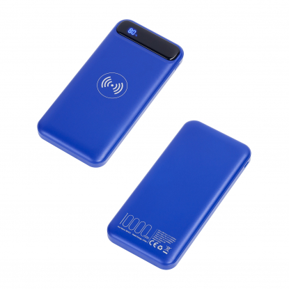 Беспроводное зарядное устройство Quantum, 10000 mAh с цифровым индикатором заряда, синее