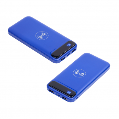 Беспроводное зарядное устройство Quantum, 10000 mAh с цифровым индикатором заряда, синее