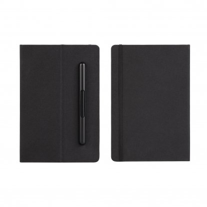 Блокнот с ручкой и вечным карандашом в пенале, с подставкой под смартфон, черный