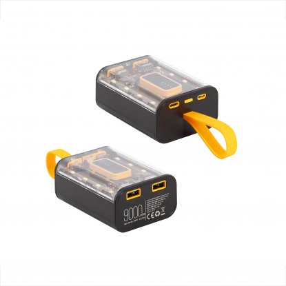 Зарядное устройство Shine 9000 mAh с LED-подсветкой, встроенными кабелями Type-C/Lightning/USB