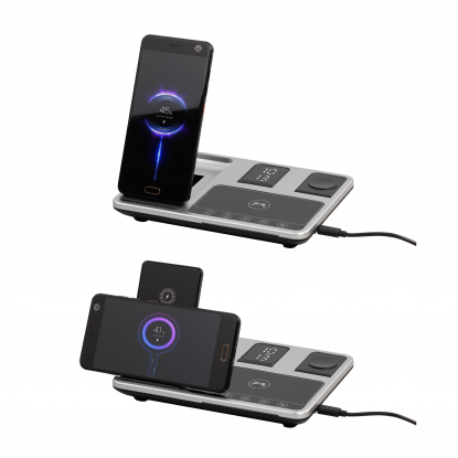 Беспроводная (15W) зарядная станция Smart Lift с сенсорным подъёмным механизмом, часами и ночной подсветкой