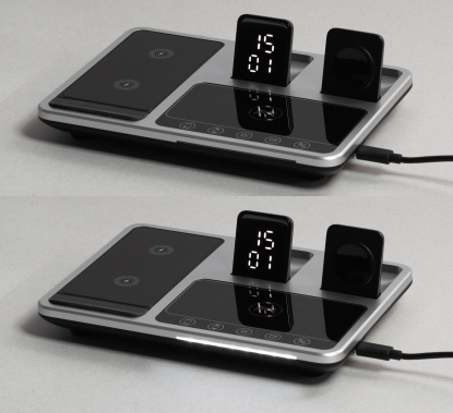 Беспроводная (15W) зарядная станция Smart Lift с сенсорным подъёмным механизмом, часами и ночной подсветкой