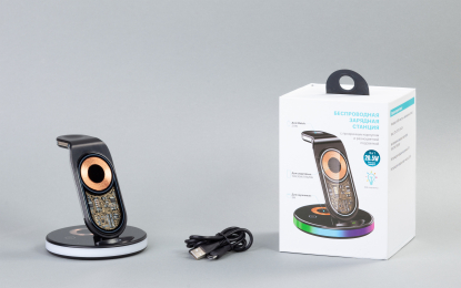 Беспроводная (15W) зарядная станция Tron с прозрачным корпусом и подсветкой