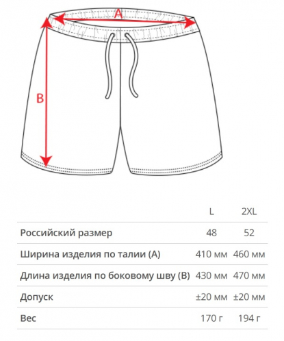 Размерная таблица спортивных шорт Calcio, мужских
